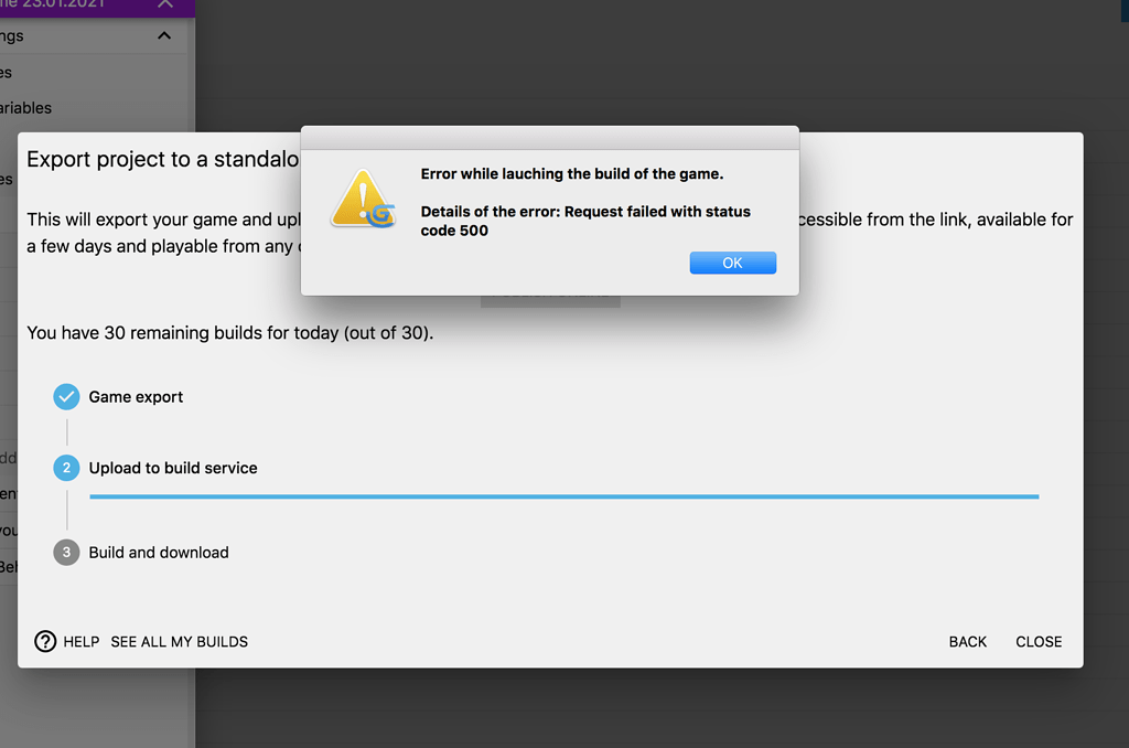 Error during exportation - How do I...? - GDevelop Forum
