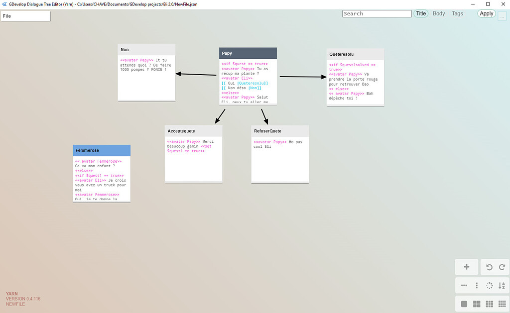 Yarn Aide à la création GDevelop Forum
