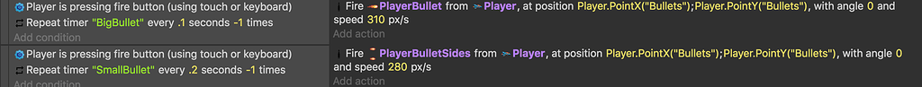 Fire 2 different bullets at once - How do I...? - GDevelop Forum