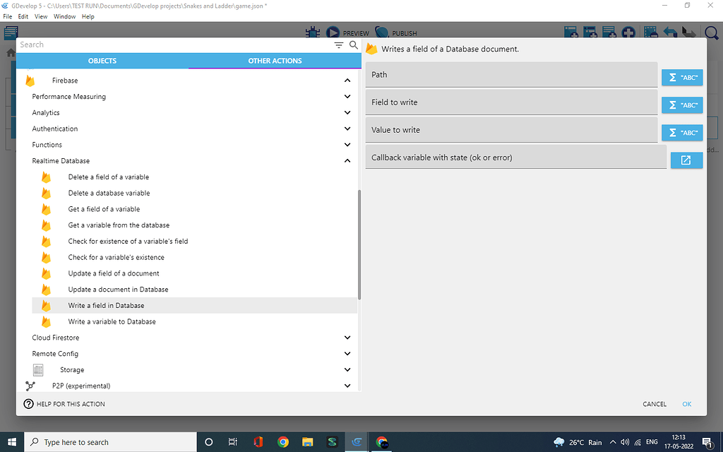 How to create a Field in Firebase Database? - How do I...? - GDevelop Forum