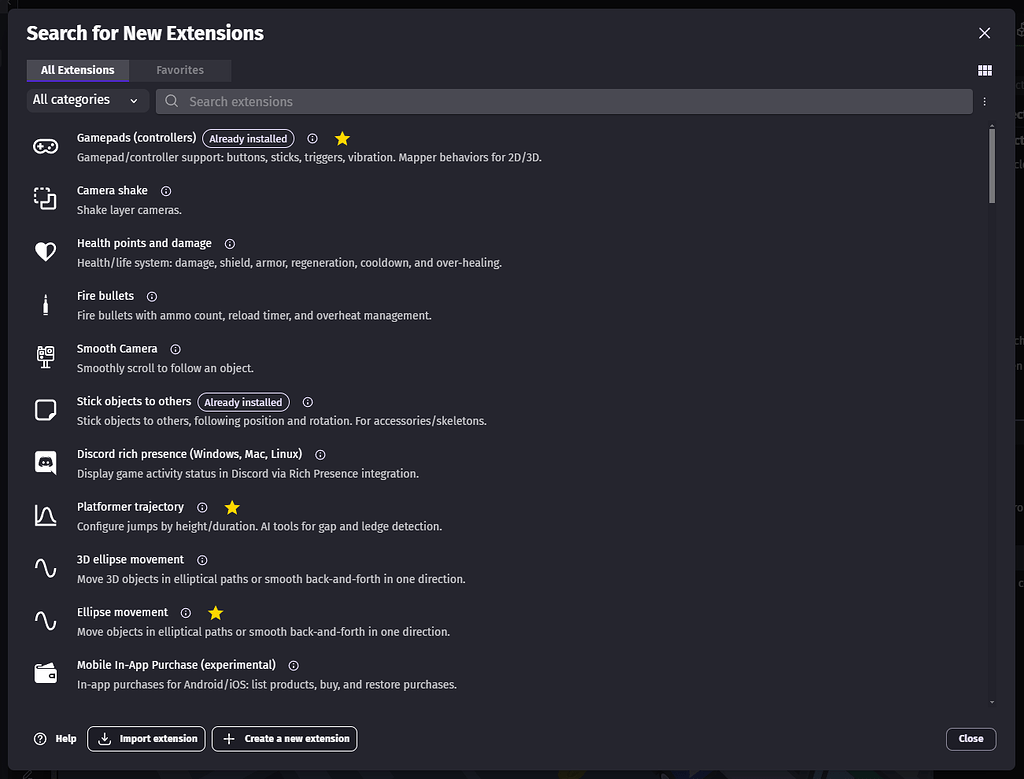 Ability to "favorite" extensions - Feature requests - GDevelop Forum