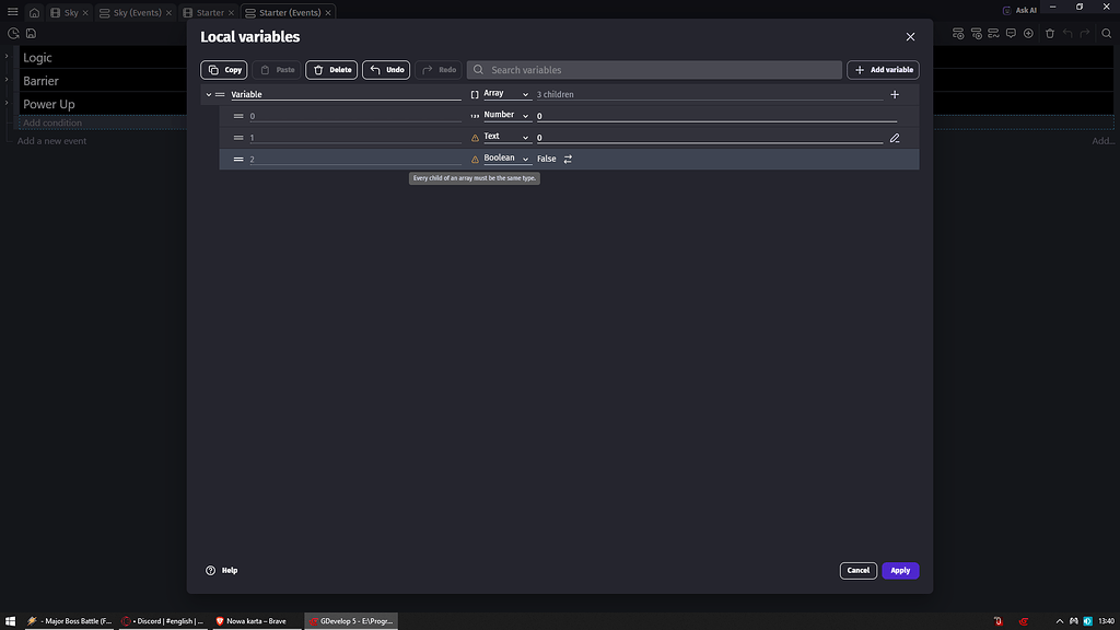 Each array child needs to be of same type? - GDevelop general ...
