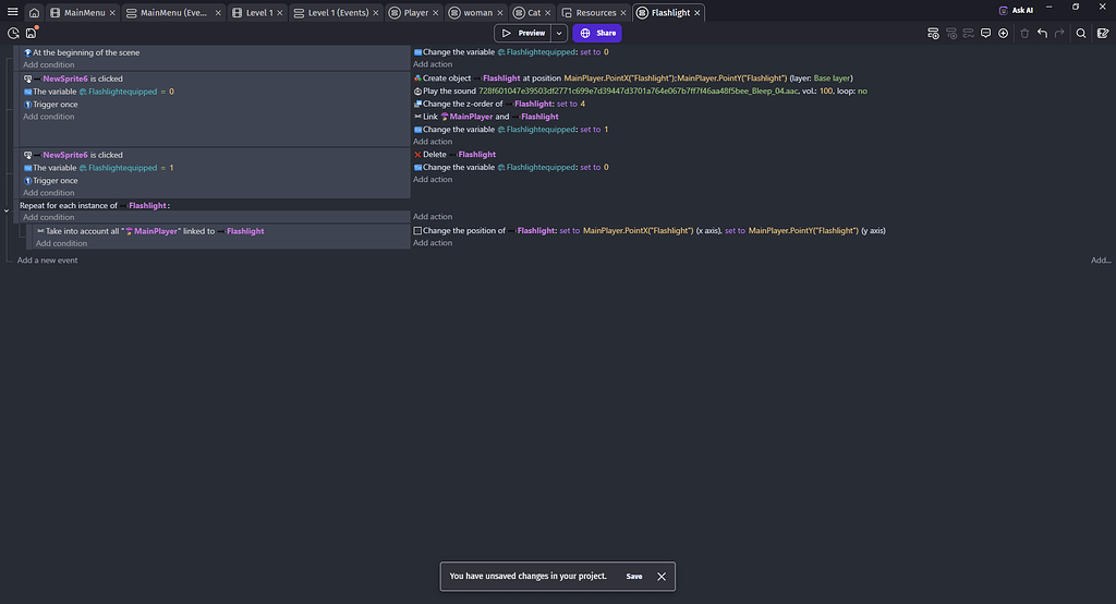 I cant get my flashlight to toggle - How do I...? - GDevelop Forum