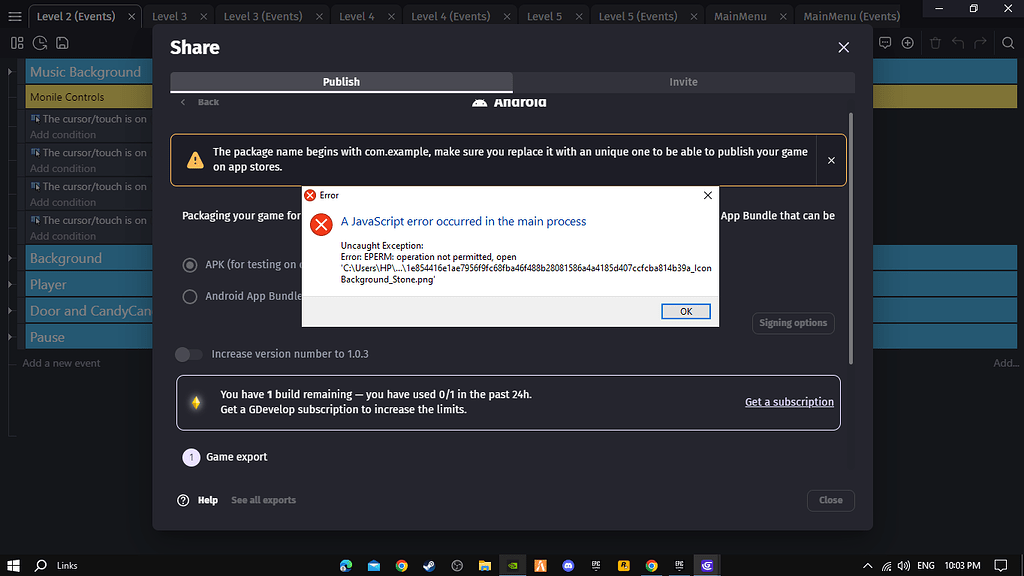 I have a problem bugs reports gdevelop forum