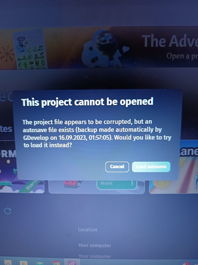 My project file won't open anymore - GDevelop general - GDevelop Forum