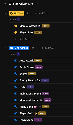 Testing and In Progress ClickUp