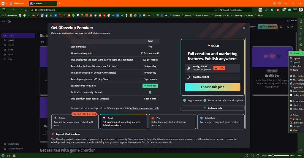 GDevelop won't let me purchase premium? - Bugs reports - GDevelop Forum