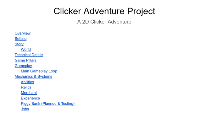 GDD table of contents glimps