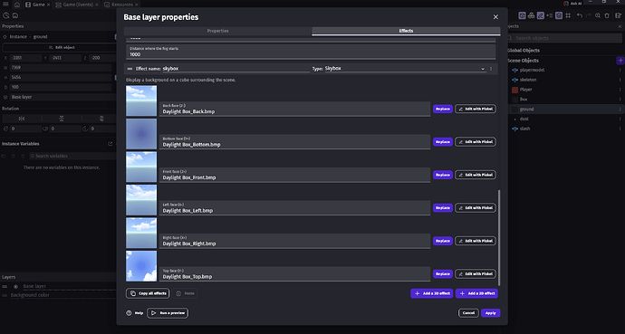 Skybox effect, editor screenshot