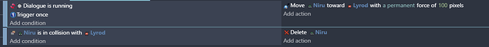 Example events that move Niru when dialogue ends.