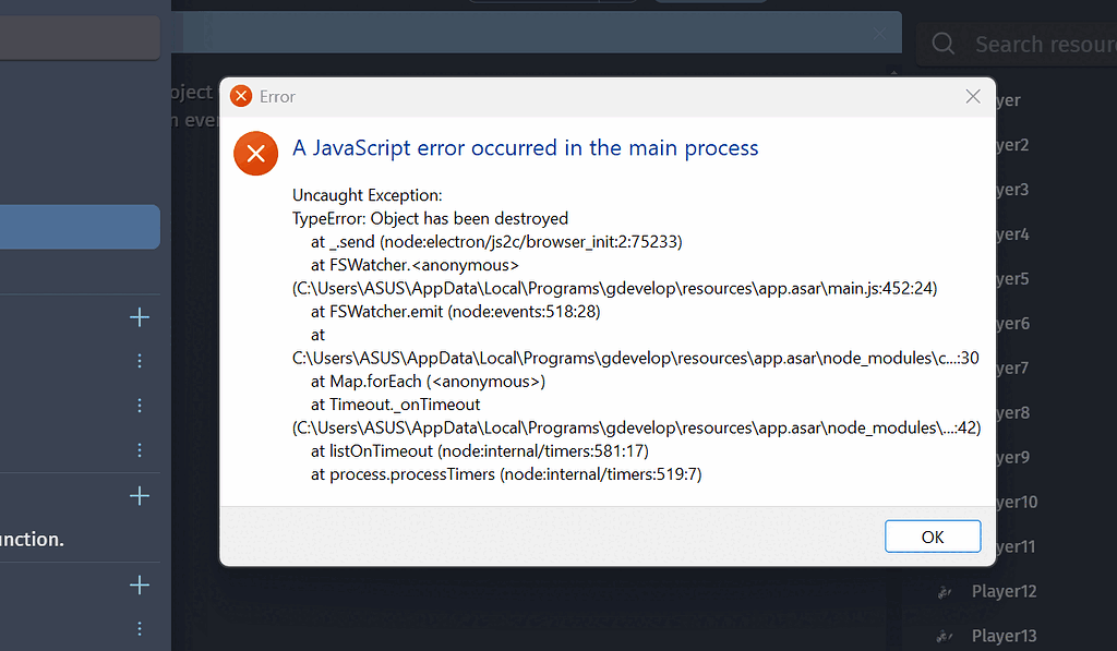 Error popup cannot be closed after deleting files in backup project ...
