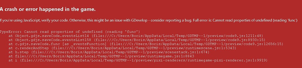 New weird error with Preview - Bugs reports - GDevelop Forum