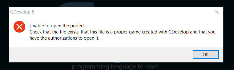 G Develop Error Project is malformed - GDevelop general - GDevelop Forum