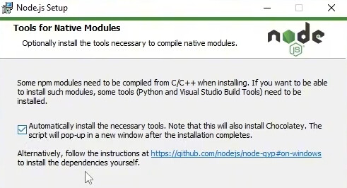 Node automatic necessary tools TICKED