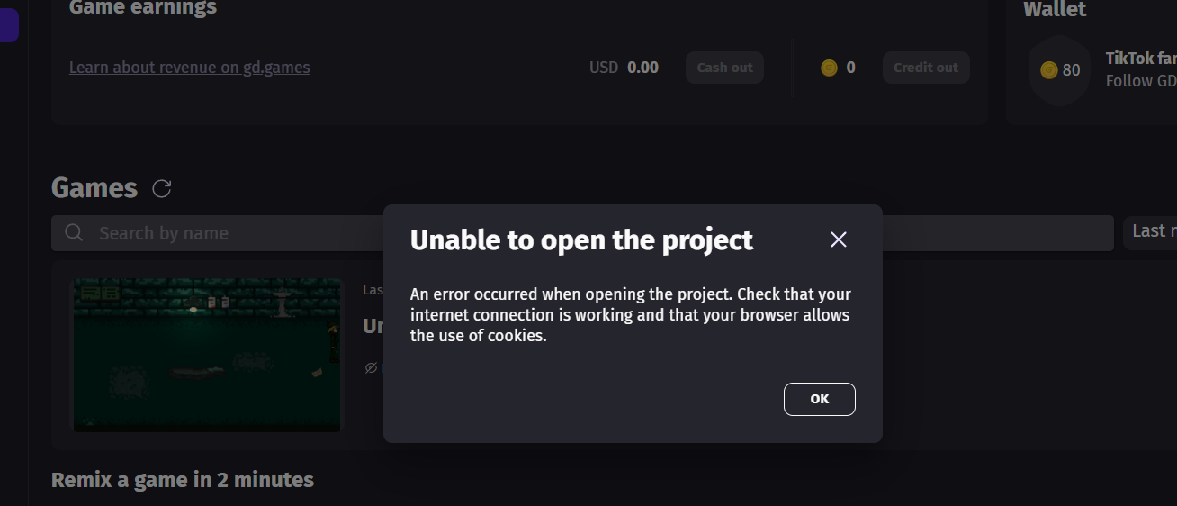 Cloud issue when opening a project - Bugs reports - GDevelop Forum