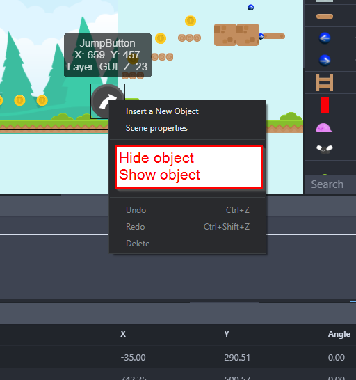 Right-Click option to Hide or Show objects (temporarily) during prototyping  - Feature requests - GDevelop Forum