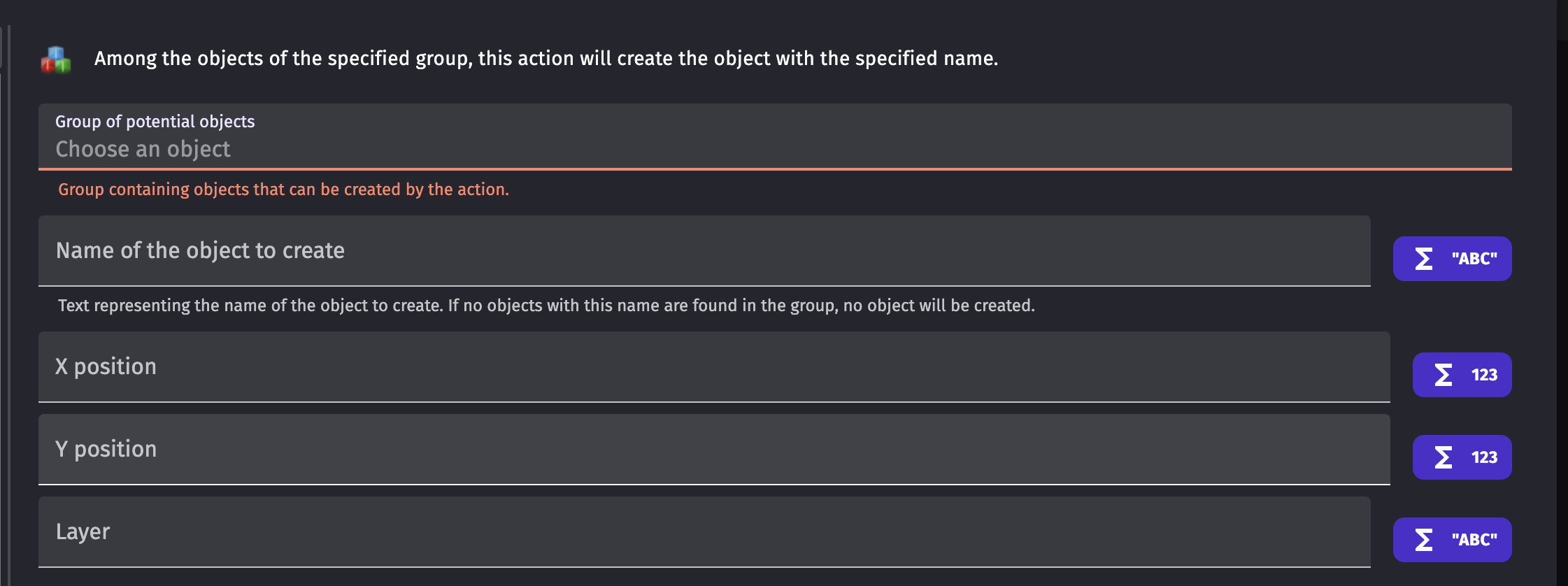 How i I create the object group that is needed by "Create an object ...