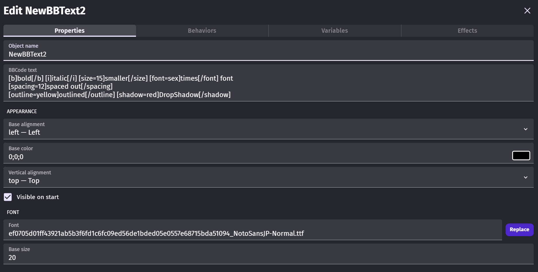 When previewing BBtext [font=fontname], the resource font does not