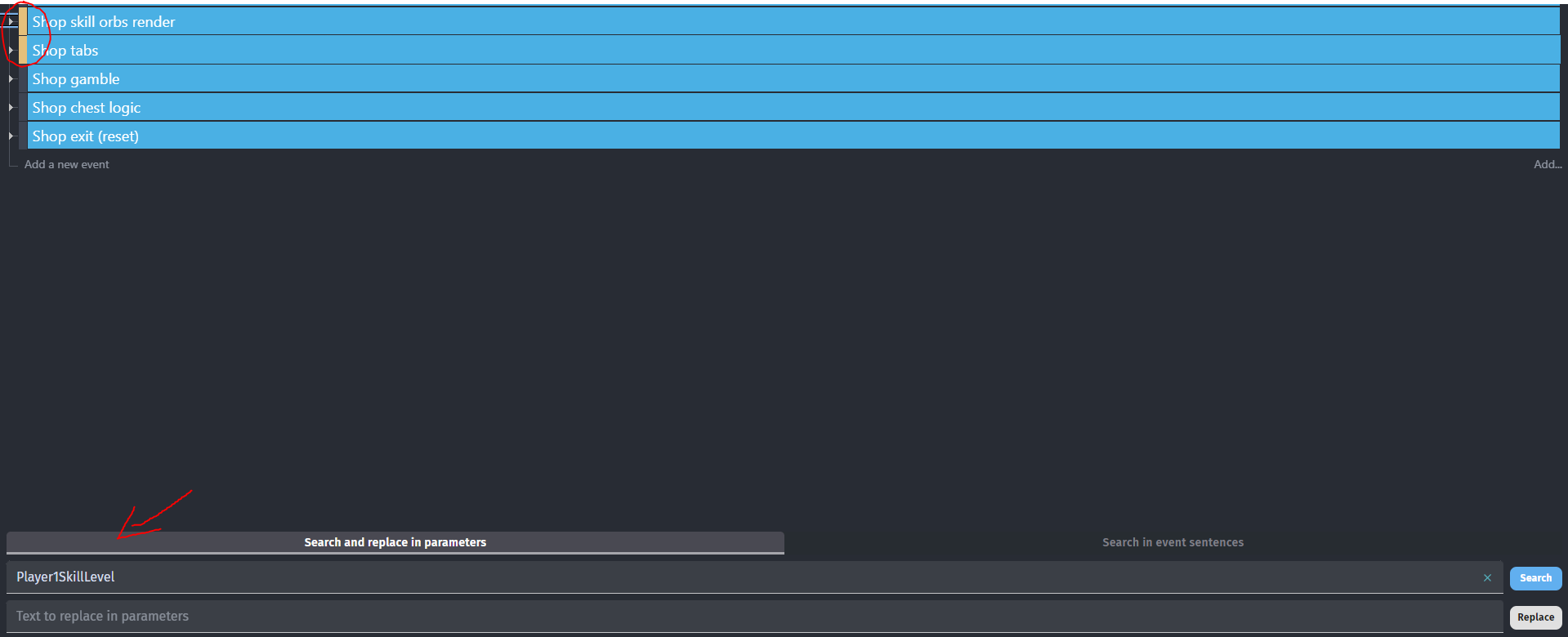 String search in event sheet bug - Bugs reports - GDevelop Forum