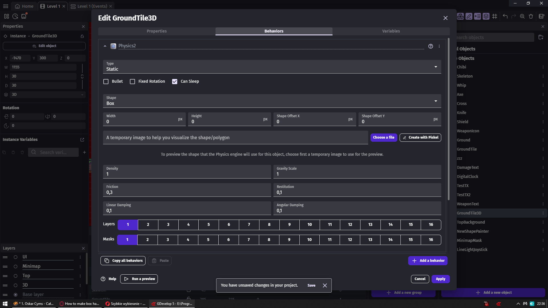 Ground Fall Module How to make box have gravity (falling down) - How do I...? - GDevelop Forum