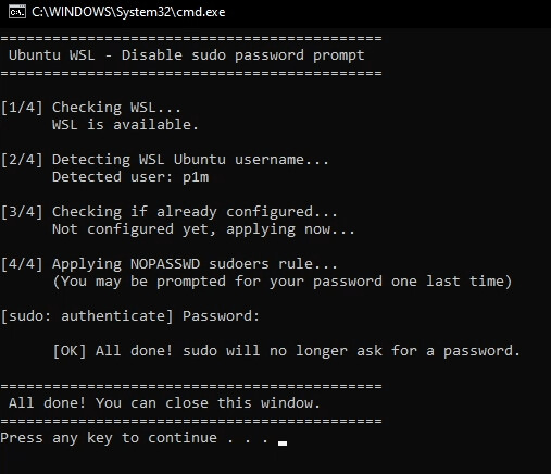 disable_sudo_password bat CMD