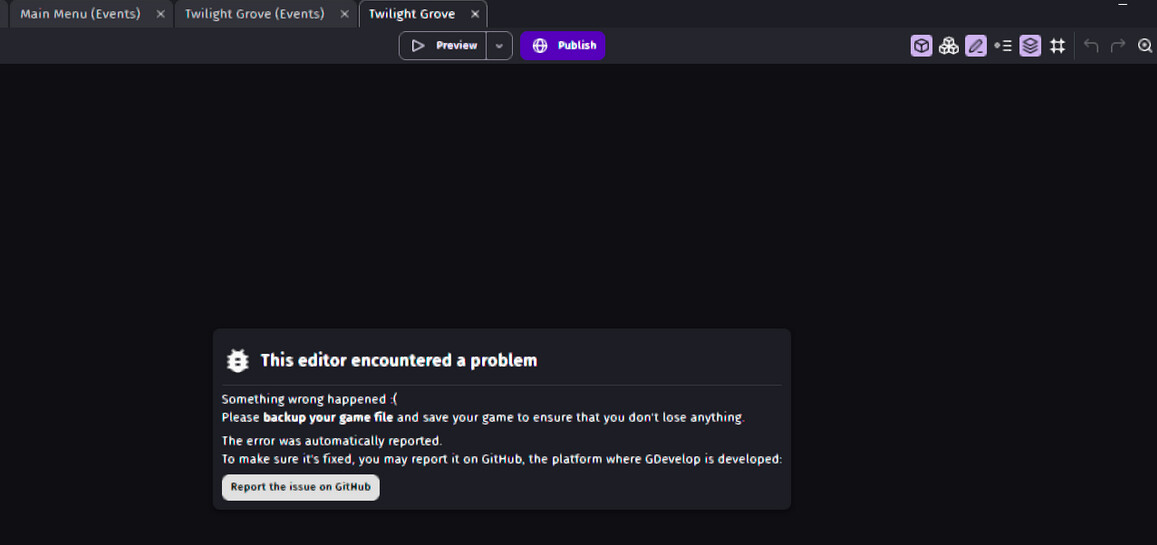 Editor keeps crashing since recent update Bugs reports GDevelop Forum