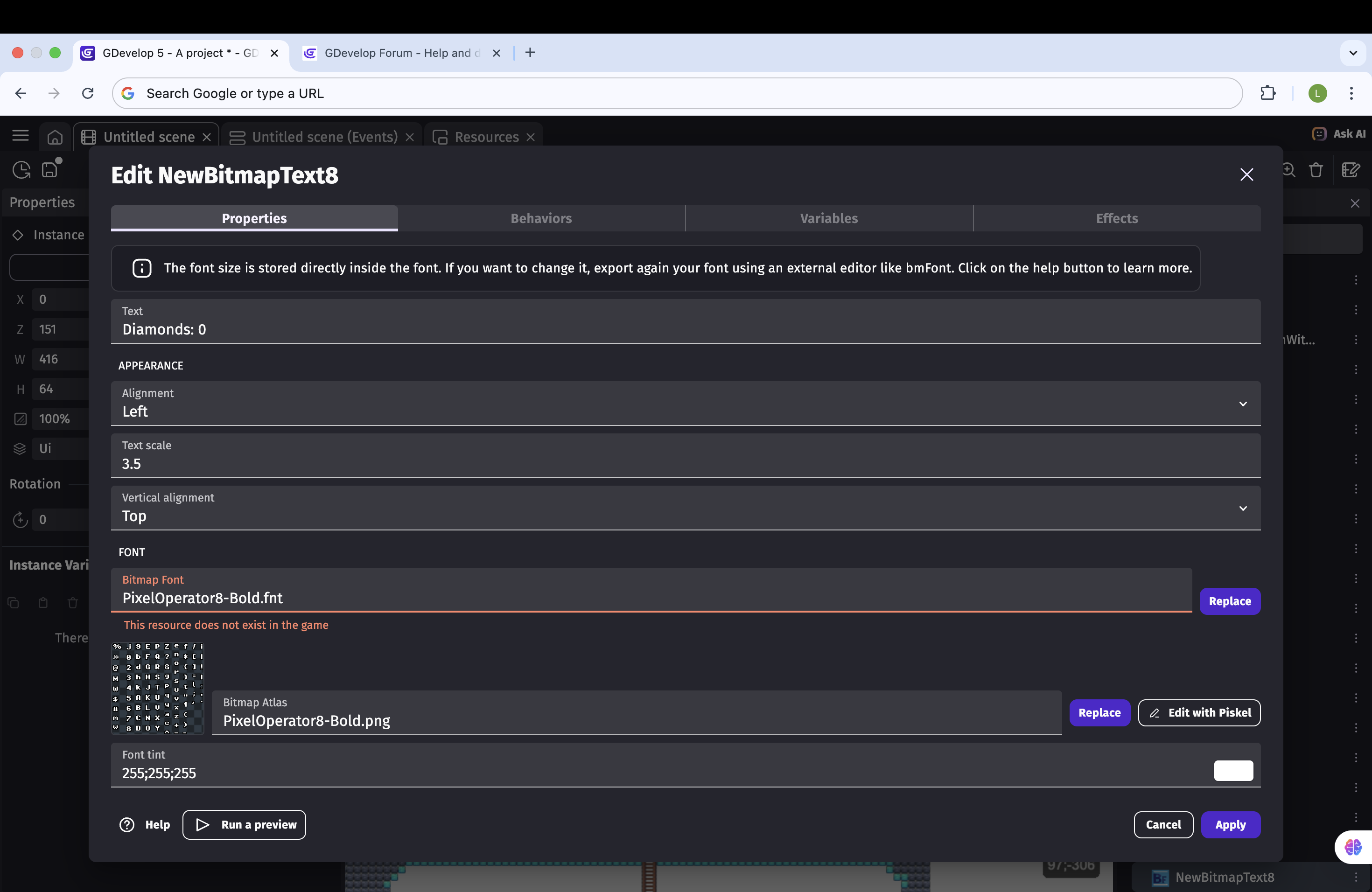 I need help with this bitmap text font issue - How do I...? - GDevelop ...